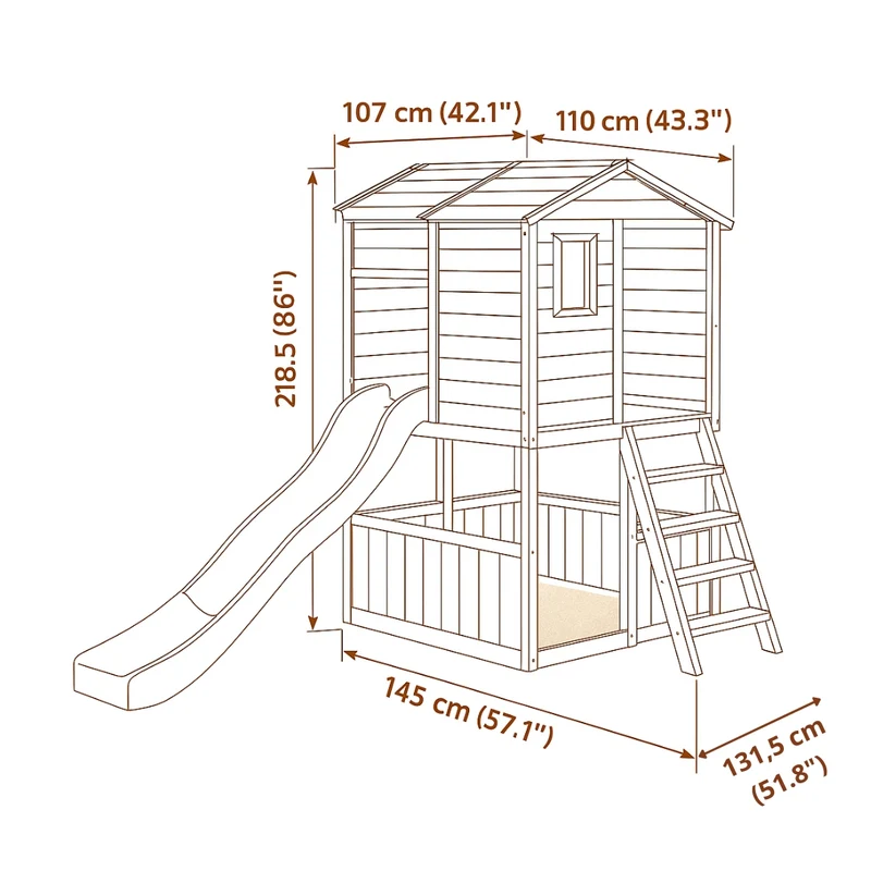 Aire de Jeux Maison Bois avec Toboggan – Cabane extérieur Montessori pour enfants 3-10 ans - Le Refuge des Petits Explorateurs - Livraison Rapide