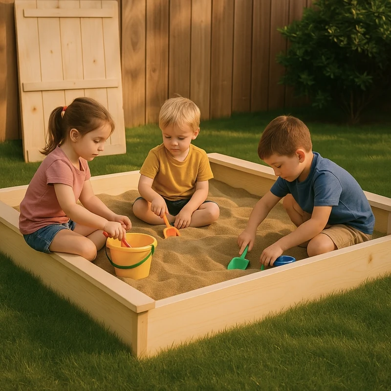 Bac à sable en bois massif avec couvercle – Éveil Montessori pour enfants de 1 à 6 ans au jardin