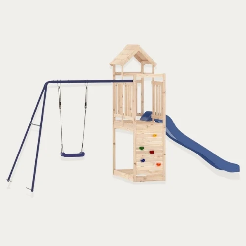 Aire de jeux extérieur en bois pour enfant 3-8 ans – Balançoire + Toboggan + Mur d’escalade - Livraison Rapide