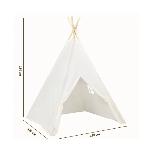 Tipi enfant Montessori en bois blanc avec fenêtre et sac - Tente chambre 3-7 ans