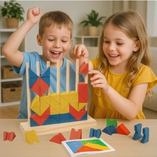 Jeu Montessori en Bois 3-7 ans – Blocs de Construction Arc-en-Ciel – Jeu Logique Enfant