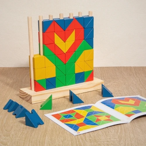 Jeu Montessori en Bois 3-7 ans – Blocs de Construction Arc-en-Ciel – Jeu Logique Enfant
