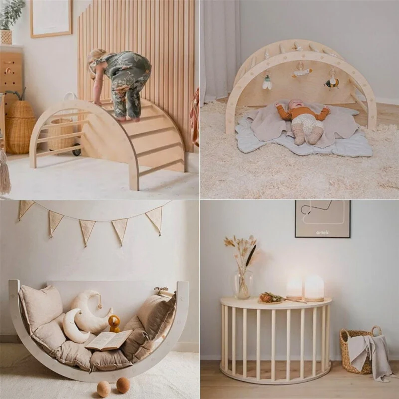 Arche d'Escalade Montessori 6-en-1 en Bois – Bascule, Bureau & Table d'Activités – 12 mois à 8 ans