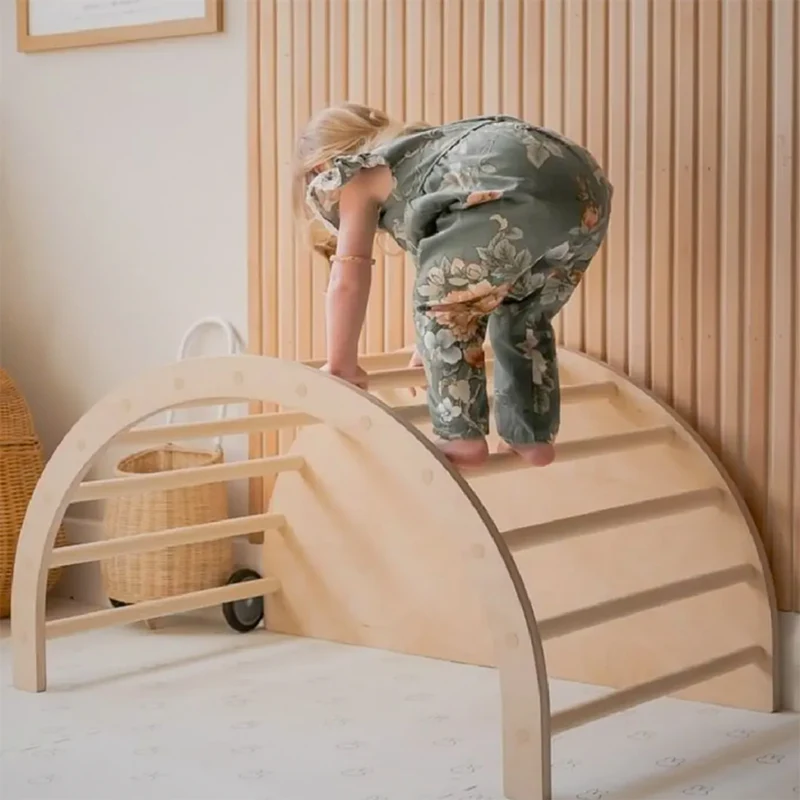 Arche d'Escalade Montessori 6-en-1 en Bois – Bascule, Bureau & Table d'Activités – 12 mois à 8 ans