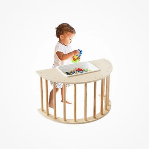 Arche d'Escalade Montessori 6-en-1 en Bois – Bascule, Bureau & Table d'Activités – 12 mois à 8 ans