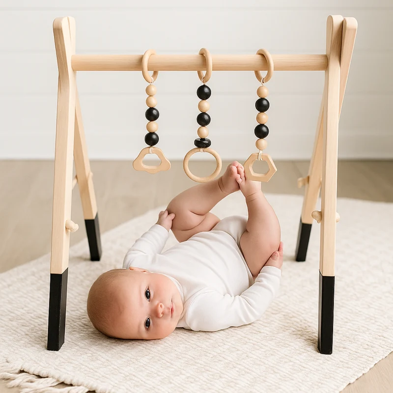 Arche d'Éveil Nordique Bébé 0-12 mois en Bois | Baby Gym Pliable | Pratique et Facile