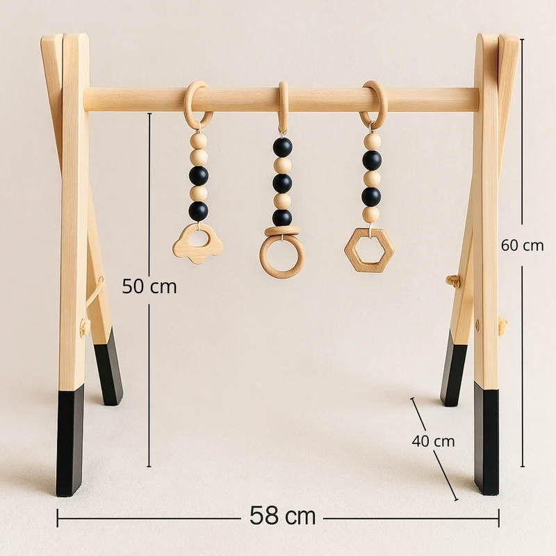 Arche d'Éveil Nordique Bébé 0-12 mois en Bois | Baby Gym Pliable | Pratique et Facile