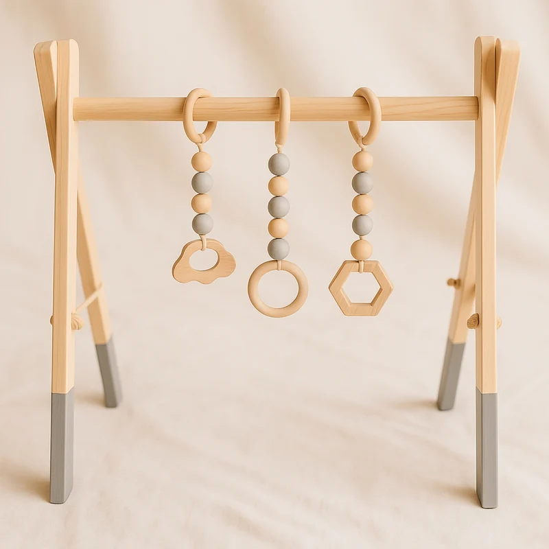 Arche d'Éveil Nordique Bébé 0-12 mois en Bois | Baby Gym Pliable | Pratique et Facile