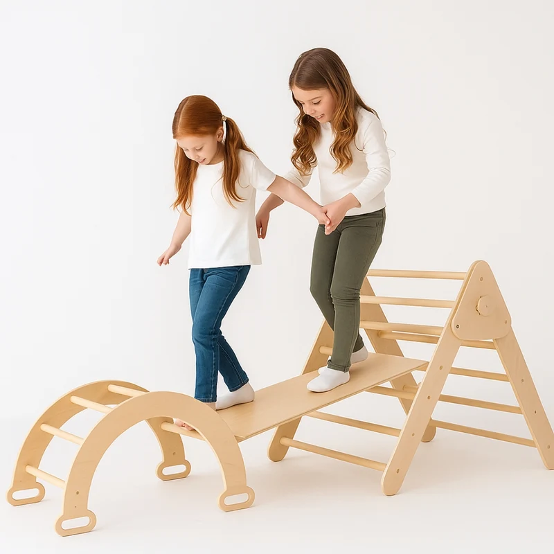 7-en-1 Triangle Pikler, Arche Montessori & Rampe d'escalade (Grand) - Aire de Jeux Intérieur - Motricité & Eveil 1 an - 5 ans