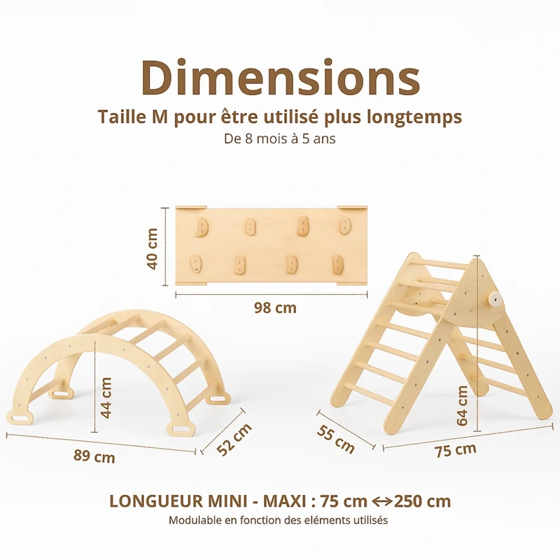 7-en-1 Triangle Pikler, Arche Montessori & Rampe d'escalade (Grand) - Aire de Jeux Intérieur - Motricité & Eveil 1 an - 5 ans