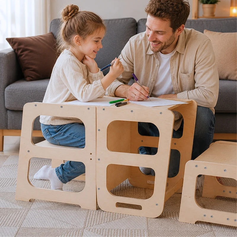 Tour d'observation 3 en 1 - Pliable en Table d'activités - Tableau dessin - Montessori Enfant 18 mois-5 ans