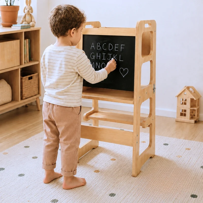 Tour d'observation 3 en 1 - Pliable en Table d'activités - Tableau dessin - Montessori Enfant 18 mois-5 ans