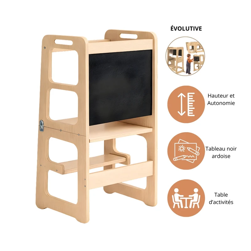 Tour d'observation 3 en 1 - Pliable en Table d'activités - Tableau dessin - Montessori Enfant 18 mois-5 ans