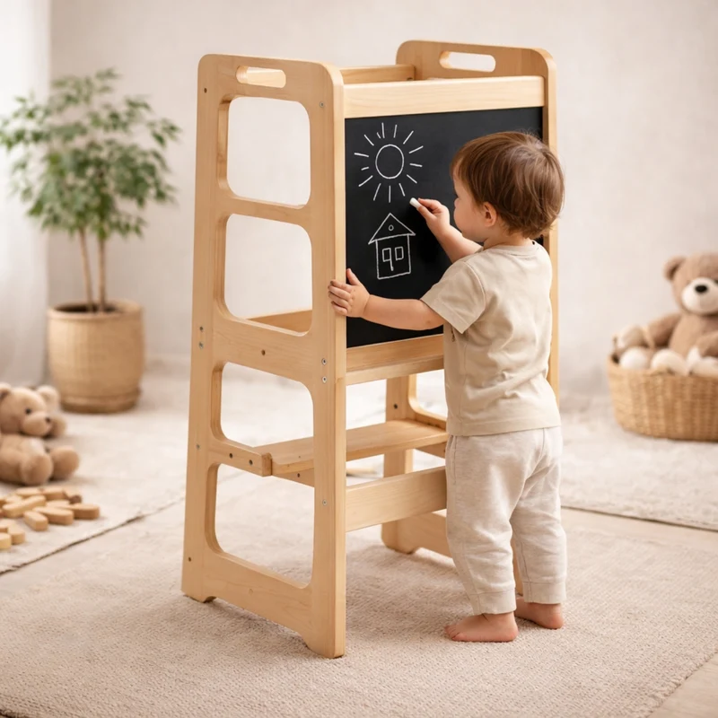 Tour d'observation 3 en 1 - Pliable en Table d'activités - Tableau dessin - Montessori Enfant 18 mois-5 ans