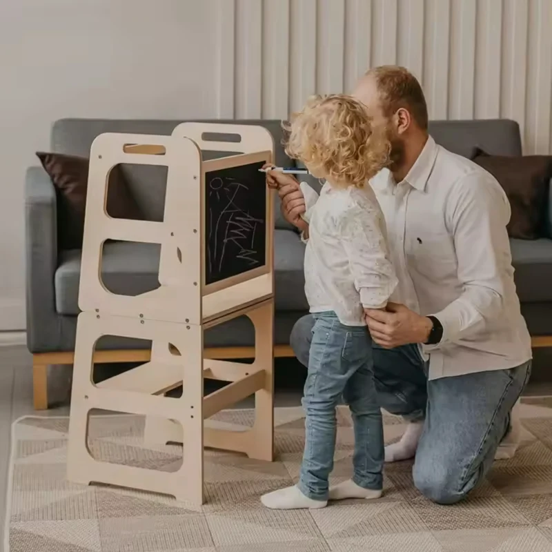 Tour d'observation 3 en 1 - Pliable en Table d'activités - Tableau dessin - Montessori Enfant 18 mois-5 ans