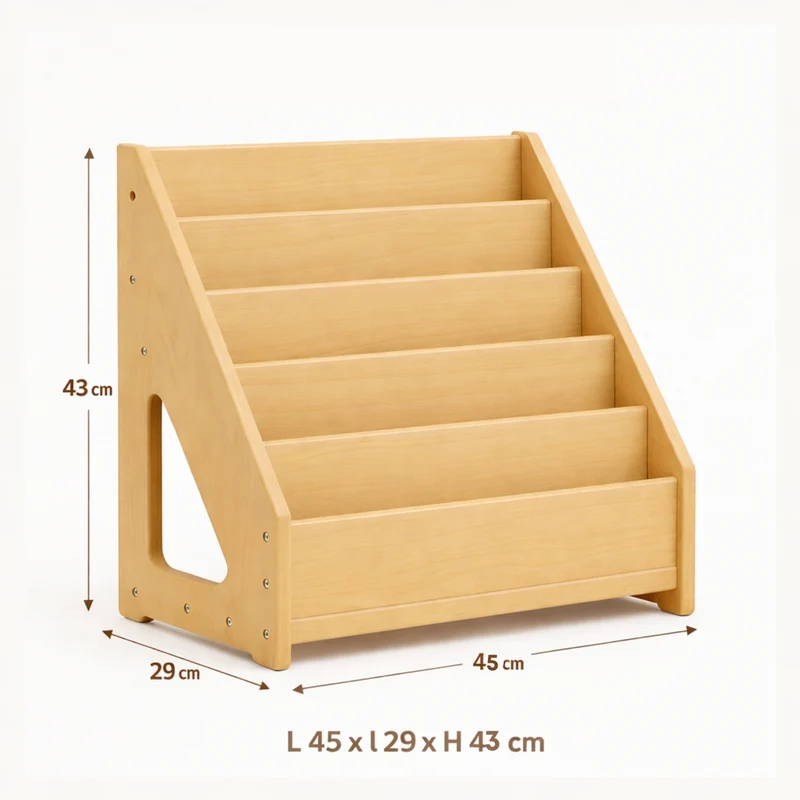 Bibliothèque bois enfant - 5 Rangs - Rangement livres chambre Montessori 1-5 ans