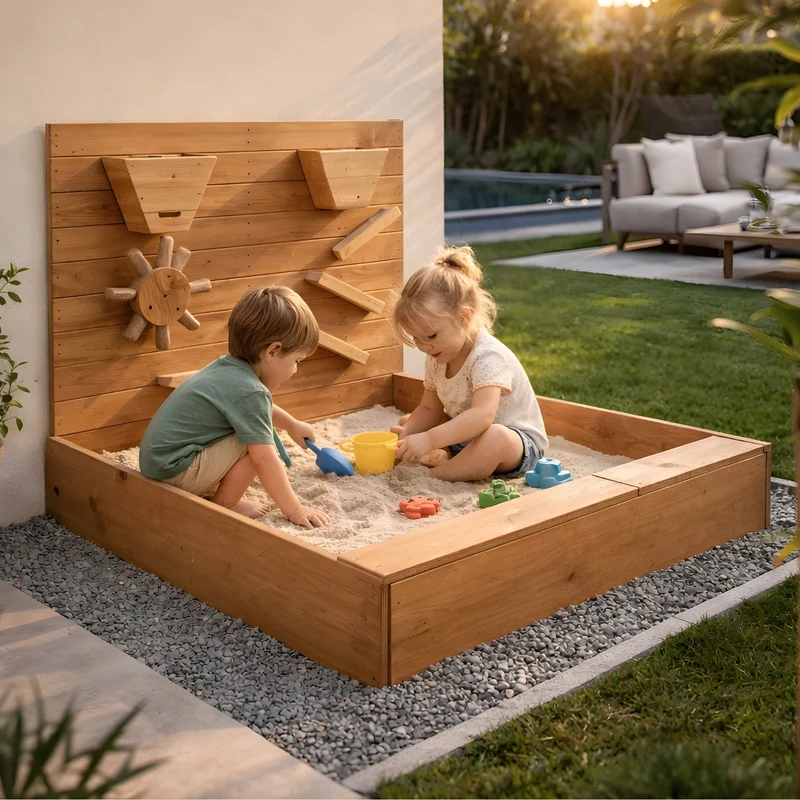 Bac à sable bois avec couverture | Banc intégré | Aire de jeux extérieur enfant 1-6 ans | Jardin Montessori