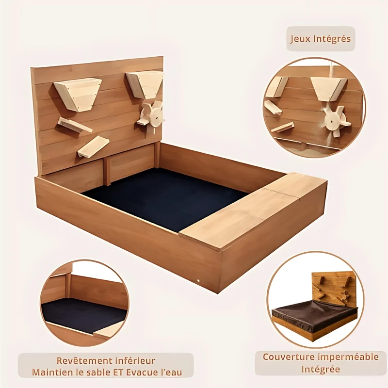 Bac à sable bois avec couverture | Banc intégré | Aire de jeux extérieur enfant 1-6 ans | Jardin Montessori