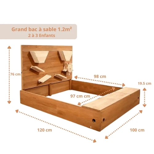 Bac à sable bois avec couverture | Banc intégré | Aire de jeux extérieur enfant 1-6 ans | Jardin Montessori