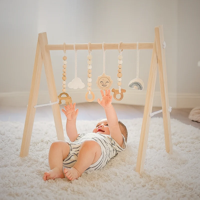 Arche d'Éveil Bébé 0-12 mois en Bois | Baby Gym Pliable | Pratique et Facile à installer