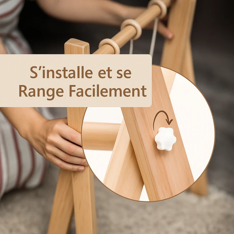Arche d'Éveil Bébé 0-12 mois en Bois | Baby Gym Pliable | Pratique et Facile à installer
