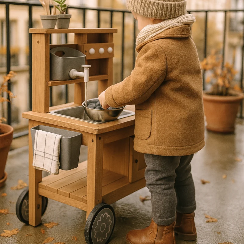 Cuisine en bois enfant 2-5 ans - Mud Kitchen 4 saisons intérieur / extérieur- Aire de Jeux Montessori