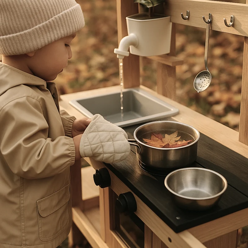 Cuisine en bois enfant 2-5 ans - Mud Kitchen 4 saisons intérieur / extérieur- Aire de Jeux Montessori