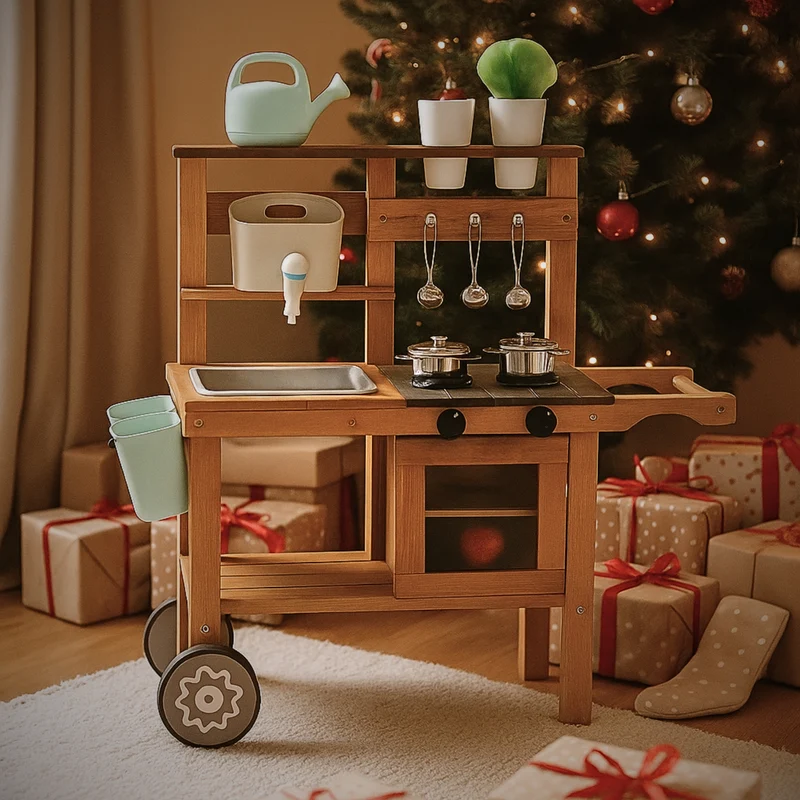 Cuisine en bois enfant 2-5 ans - Mud Kitchen 4 saisons intérieur / extérieur- Aire de Jeux Montessori