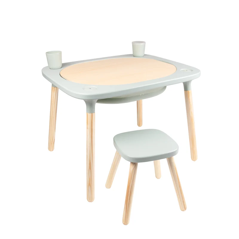 Table de jeux 4 en 1 Montessori avec tabouret en bois FSC®
