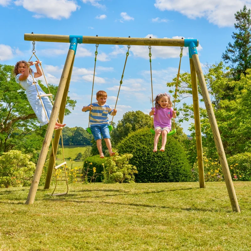 Portique 2 balançoires avec échelle corde - bois PEFC™ - H224 cm - BALANDIER