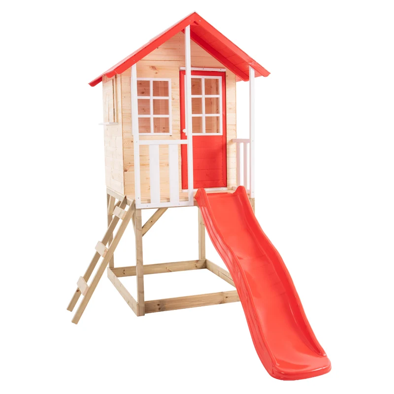 Cabane enfant modulable sur pilotis avec toboggan - bois FSC® - COQUELICOT
