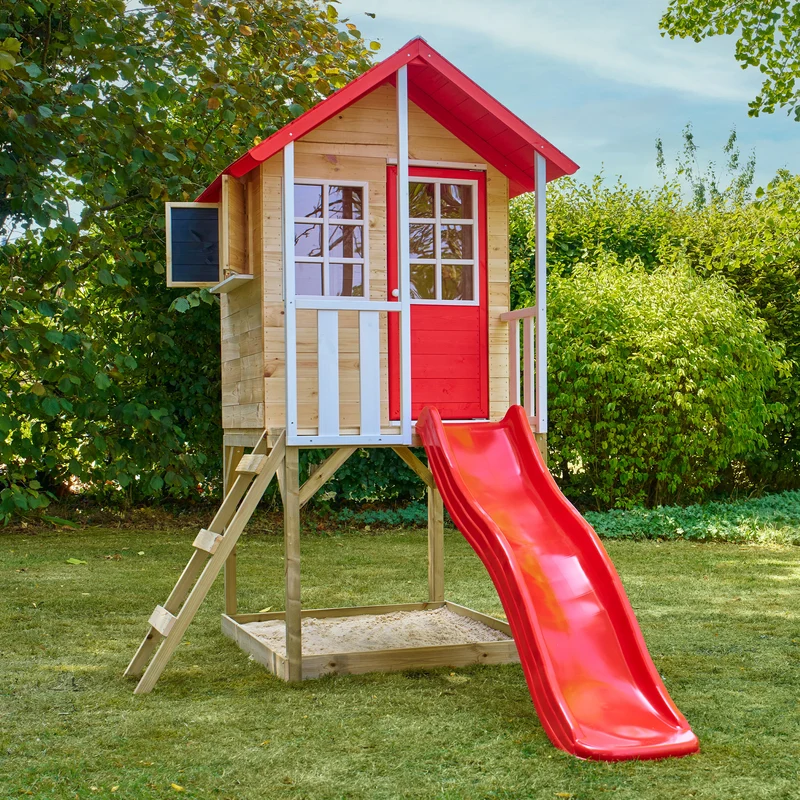 Cabane enfant modulable sur pilotis avec toboggan - bois FSC® - COQUELICOT
