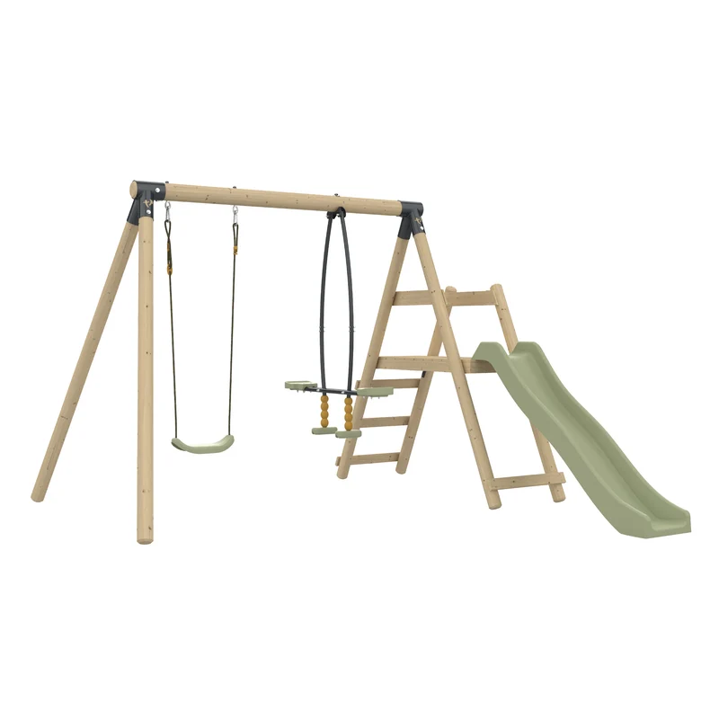 Portique balançoire avec vis-à-vis et toboggan - bois PEFC™- H190 cm - ARBOUSIER