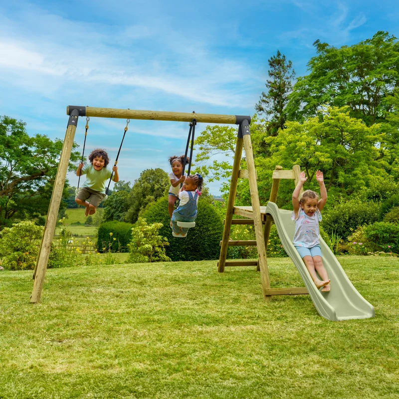Portique balançoire avec vis-à-vis et toboggan - bois PEFC™- H190 cm - ARBOUSIER