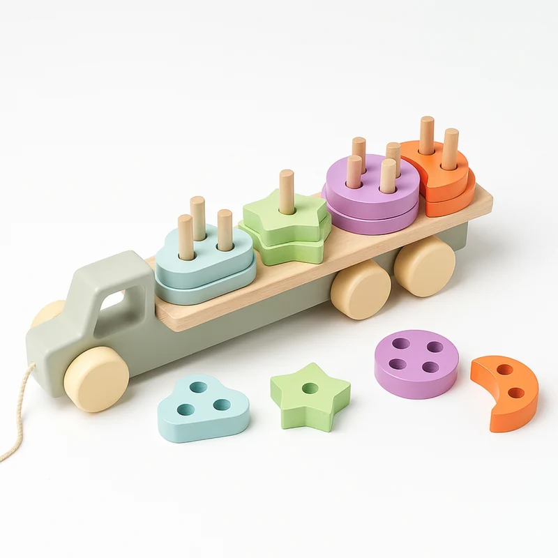 Jeux Montessori 12 18 mois - Jouet à tirer en bois - Camion et Formes à Trier