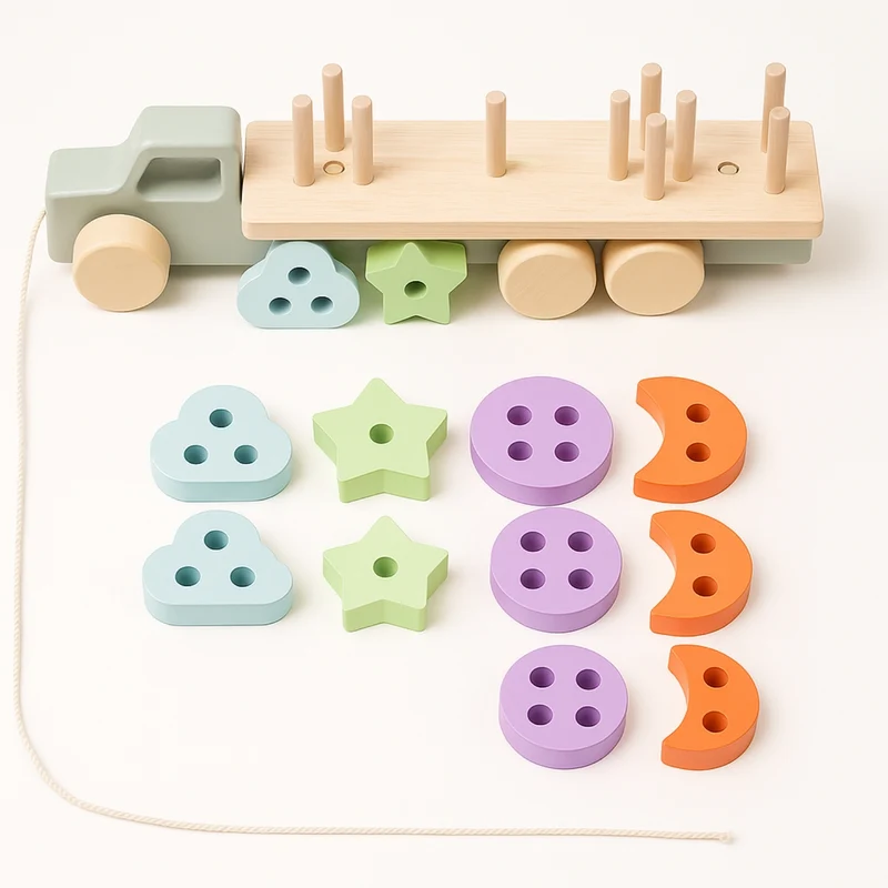 Jeux Montessori 12 18 mois - Jouet à tirer en bois - Camion et Formes à Trier