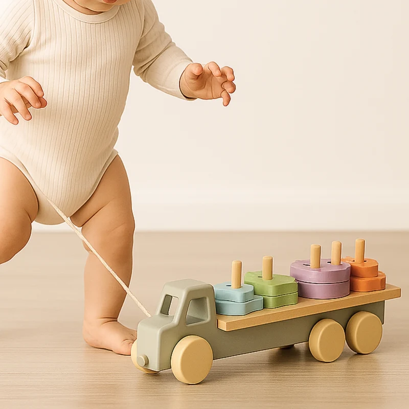 Jeux Montessori 12 18 mois - Jouet à tirer en bois - Camion et Formes à Trier