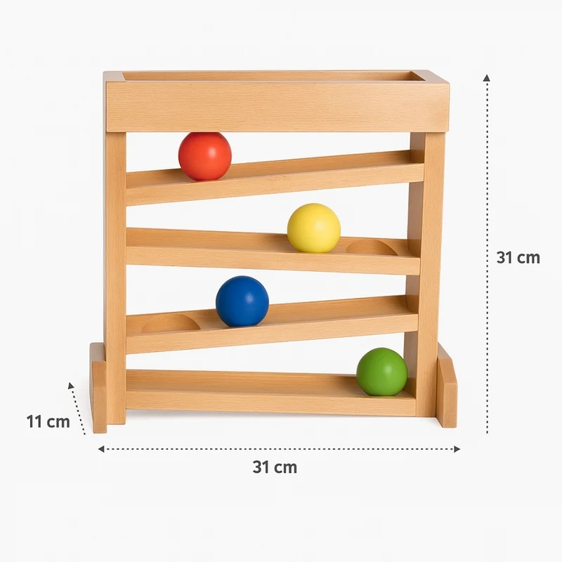 Circuit de Billes en Bois Montessori (9-24 mois) - Éveil Sensoriel et Motricité Fine - Jouet Bébé Naturel