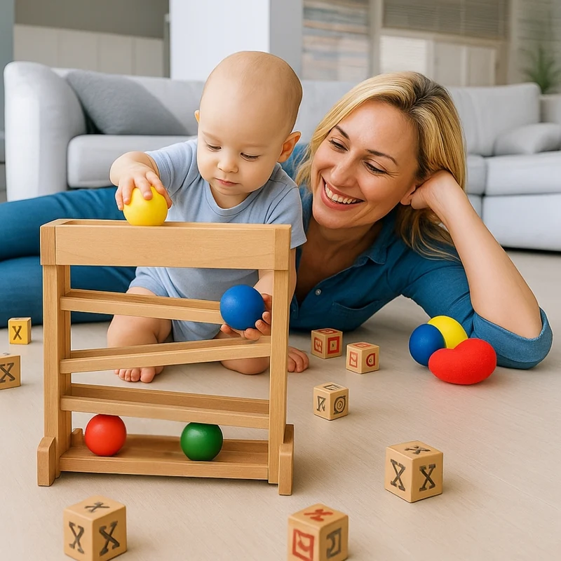 Circuit de Billes en Bois Montessori (9-24 mois) - Éveil Sensoriel et Motricité Fine - Jouet Bébé Naturel