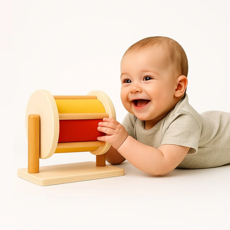 Tambour rotatif - Eveil sensoriel pour bébé - avec Miroir intégré -Jeux Montessori 6 mois jusqu'à 2 ans
