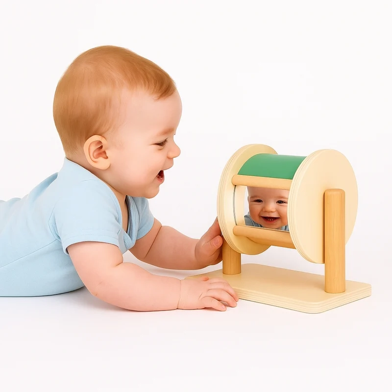 Tambour rotatif - Eveil sensoriel pour bébé - avec Miroir intégré -Jeux Montessori 6 mois jusqu'à 2 ans