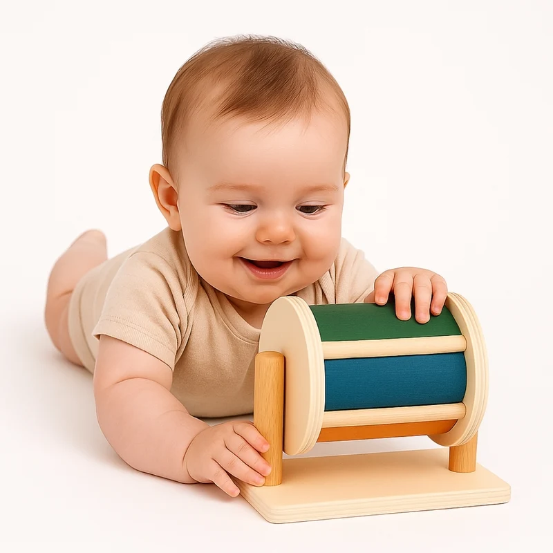Tambour rotatif - Eveil sensoriel pour bébé - avec Miroir intégré -Jeux Montessori 6 mois jusqu'à 2 ans