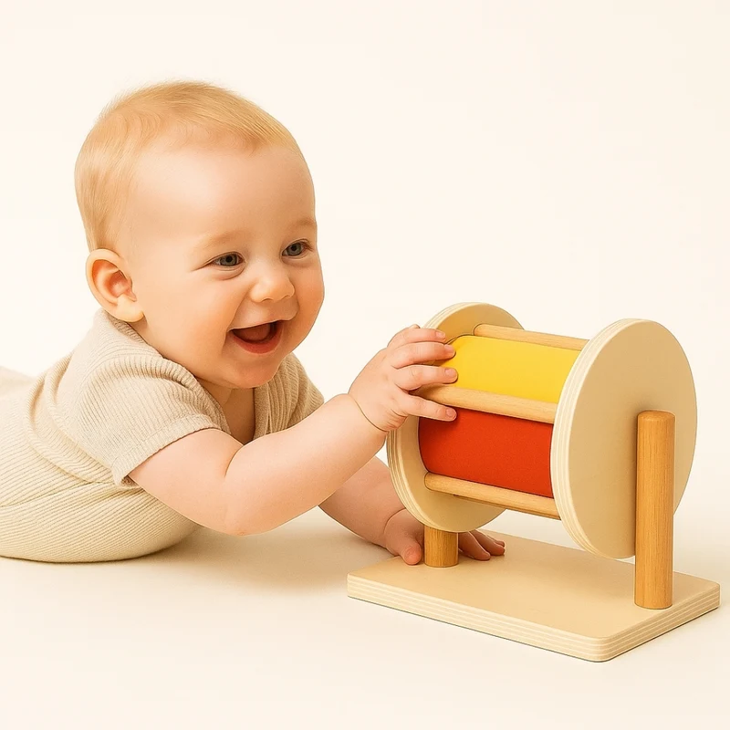 Tambour rotatif - Eveil sensoriel pour bébé - avec Miroir intégré -Jeux Montessori 6 mois jusqu'à 2 ans