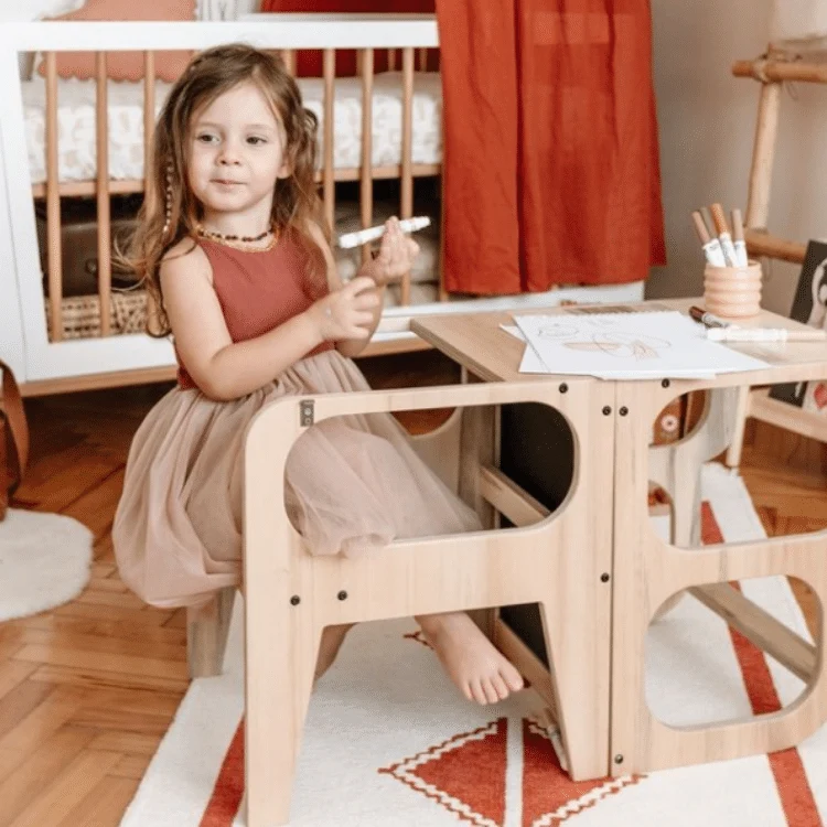 Tour Montessori 3‑en‑1 en bois – Observation, Bureau & Tableau | Le Petit Montessori