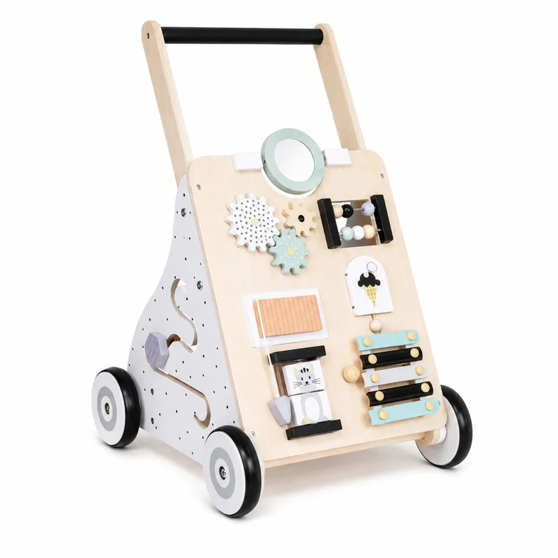 Montessori Lauflernwagen aus Holz mit Motorikspielzeug