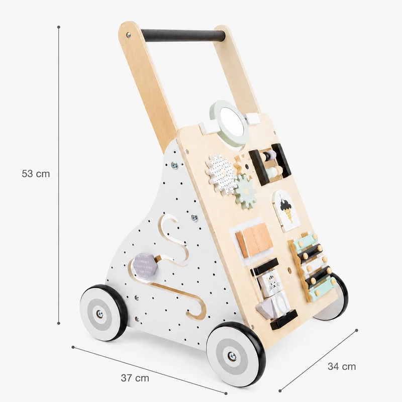 Montessori Lauflernwagen aus Holz mit Motorikspielzeug