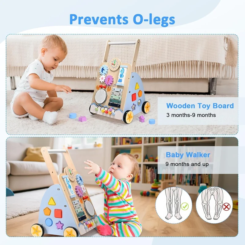 Montessori Schiebewagen aus Holz – Spielzeug mit Xylophon & Spielelementen