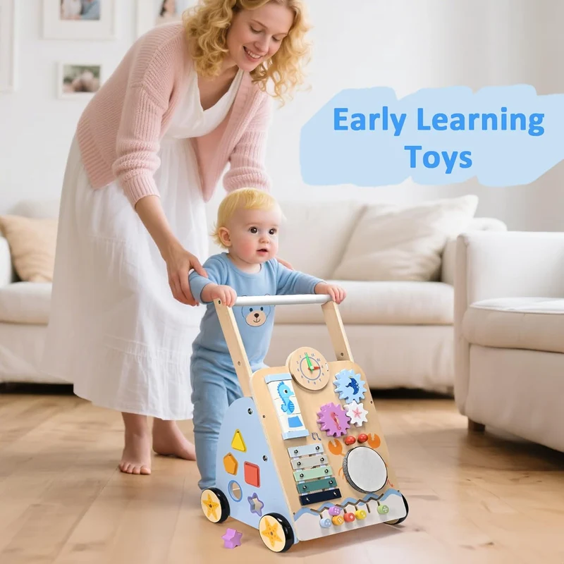 Montessori Schiebewagen aus Holz – Spielzeug mit Xylophon & Spielelementen