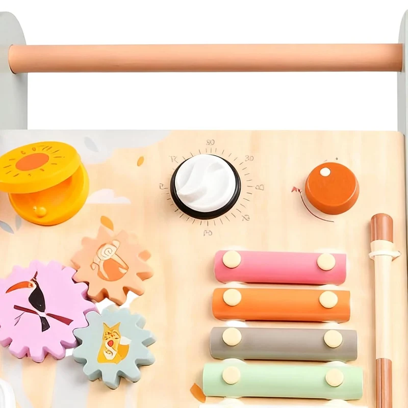 Montessori Schiebewagen aus Holz – Spielzeug mit Xylophon & Spielelementen