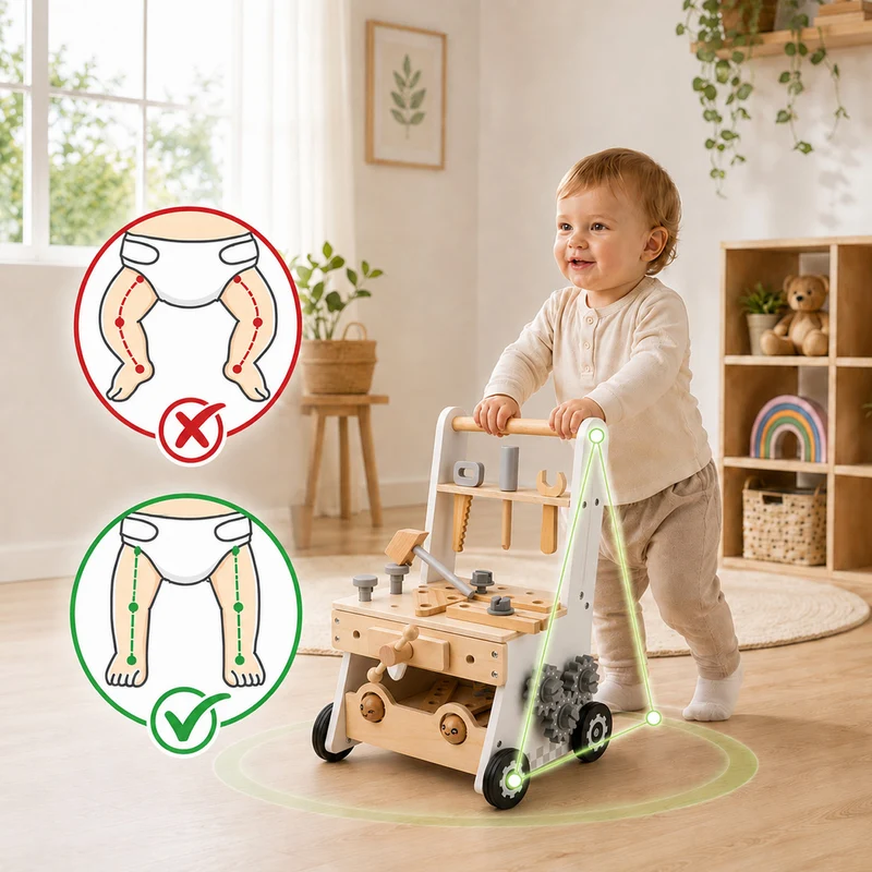 Montessori Lauflernwagen Holz mit Werkbank & Werkzeug